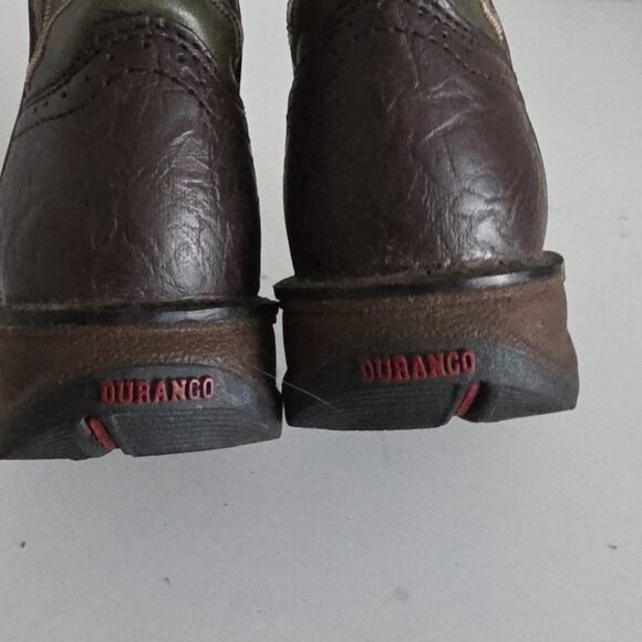 DURANGO | Brown Green Leather 8" Western Cowboy Boots Boys sz 9 - Picture 4 of 5